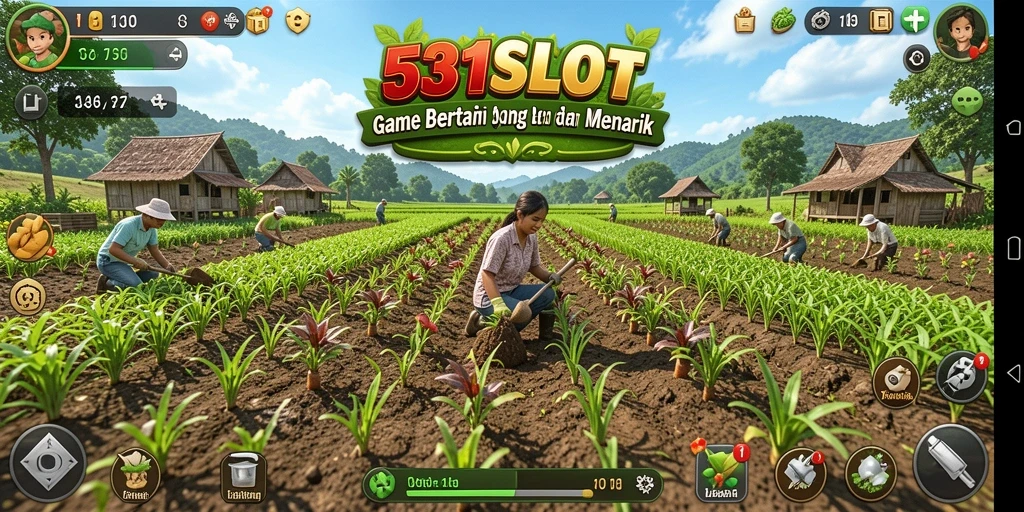 Screenshot gameplay <strong>531SLOT</strong> menampilkan lahan pertanian yang subur dan interaksi dengan pemain lain.