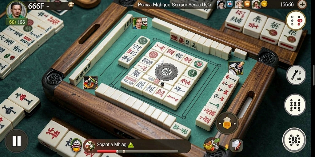 Gambar gameplay Mahjong di 666F yang menampilkan ubin berwarna-warni.