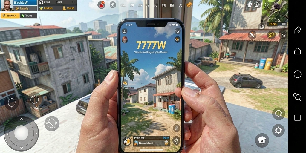 Screenshot gameplay 7777W yang menunjukkan interaksi karakter dan lingkungan.