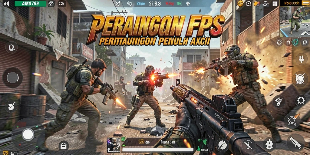 Screenshot gameplay AMS789 menampilkan aksi tembak-menembak yang intens.