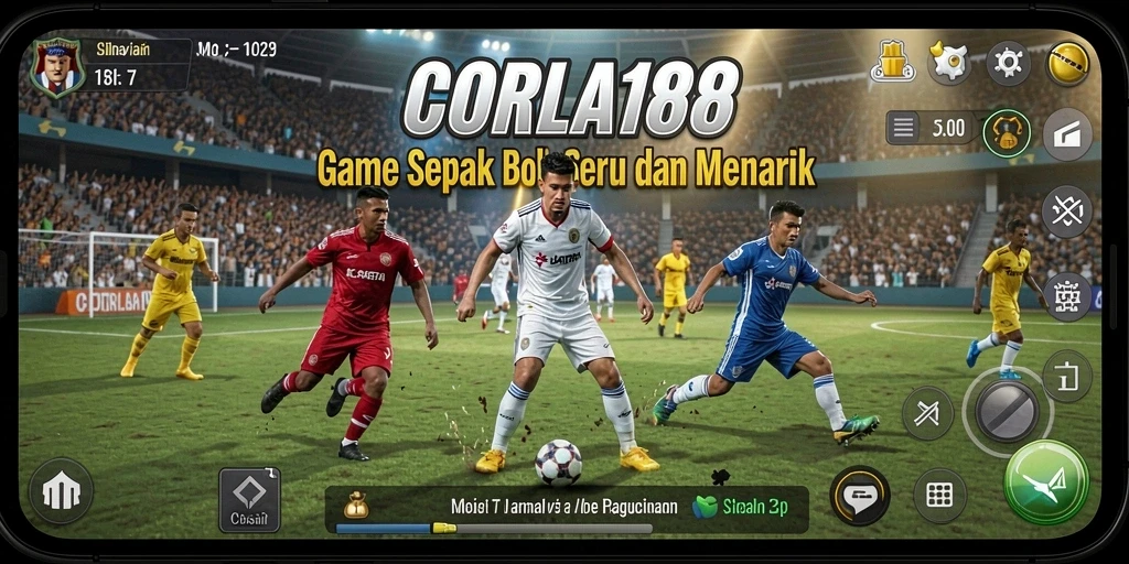 Tampilan gameplay menarik dari CORLA188 dengan aksi sepak bola yang seru.