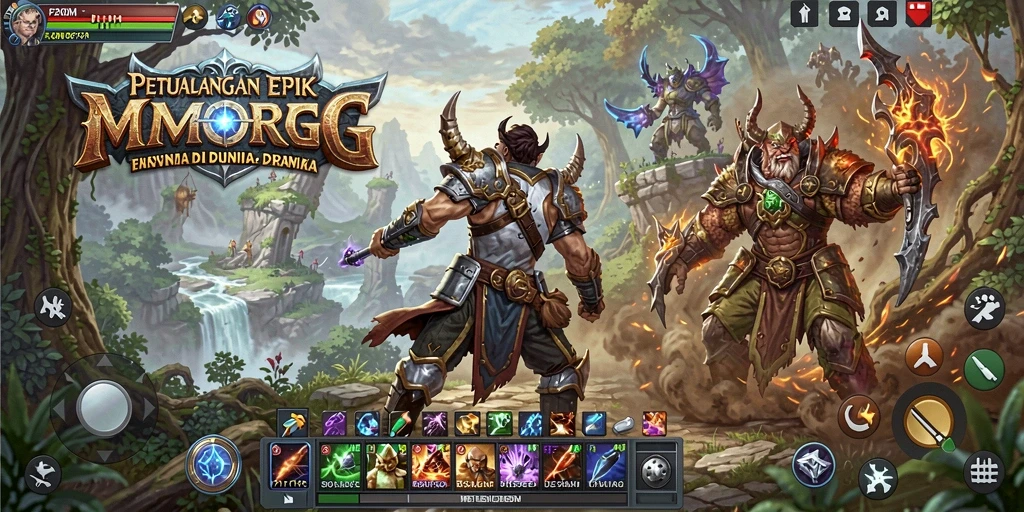 Screenshot utama F200M menunjukkan aksi seru dalam pertempuran MMORPG.