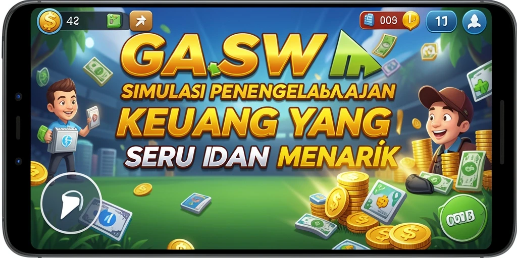 Screenshot gameplay GASWIN yang menampilkan pengelolaan keuangan yang interaktif.