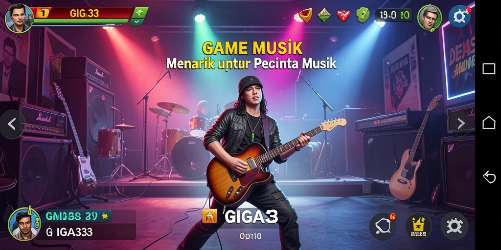 Tampilan gameplay GIGA33 dengan berbagai fitur musik interaktif.