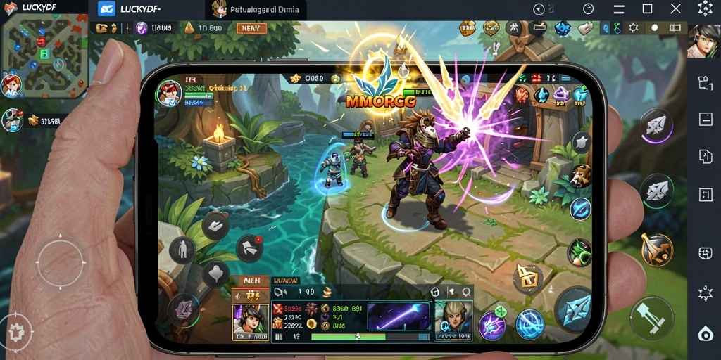 Tampilan gameplay MMORPG LUCKYDF yang penuh aksi dan petualangan.
