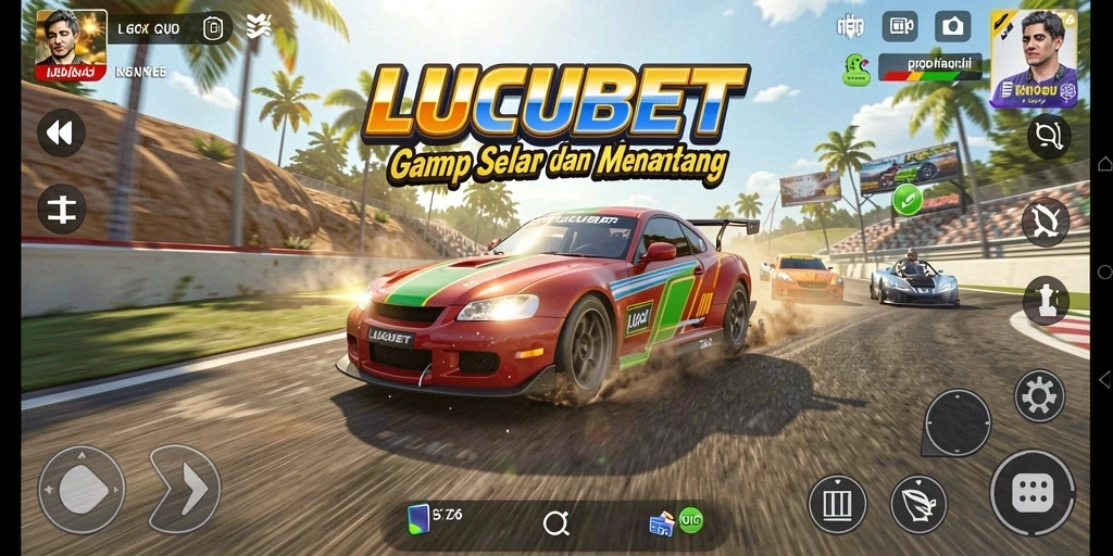 Tampilan gameplay seru dalam balapan LUCUBET dengan kendaraan cepat.