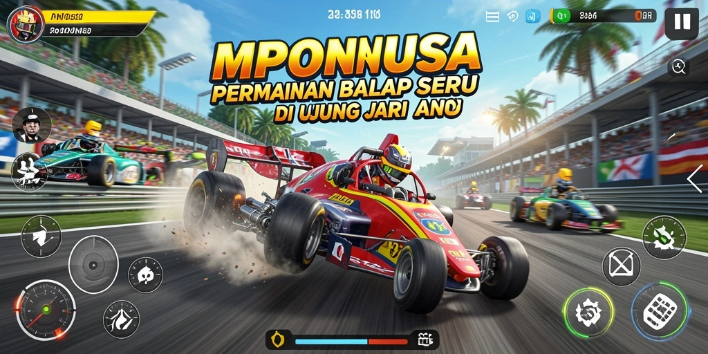 Screenshot gameplay MPONUSA yang menarik dengan balapan mendebarkan.