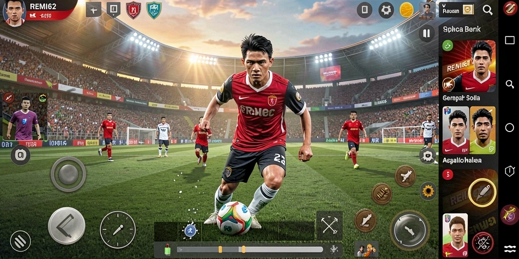 Screenshot menampilkan aksi seru dalam pertandingan sepak bola.