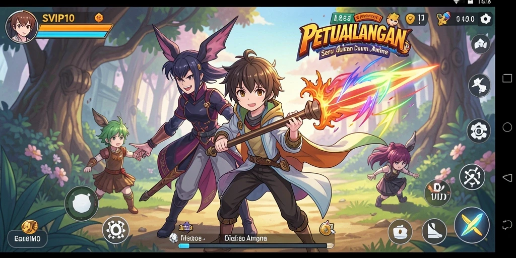 Screenshot gameplay SVIP10 menampilkan pertarungan seru antar karakter Anime.