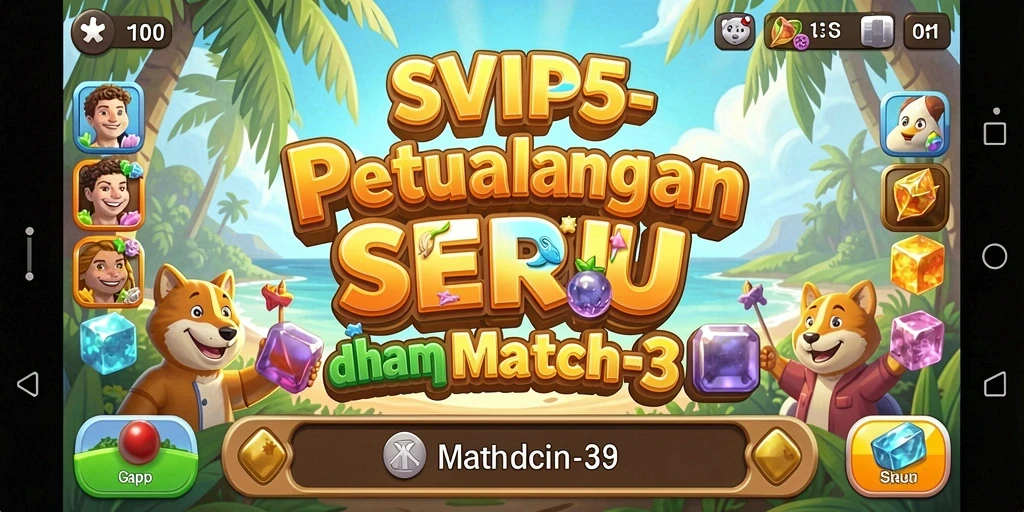 Screenshot gameplay SVIP5 yang menunjukkan level seru dalam Match-3.