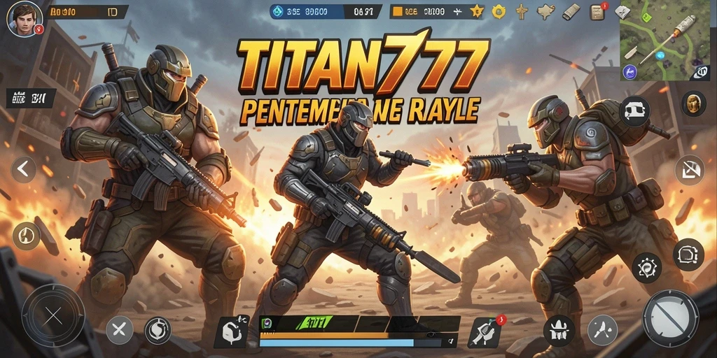 Tampilan mendebarkan dari gameplay TITAN777 dengan aksi Battle Royale intens.