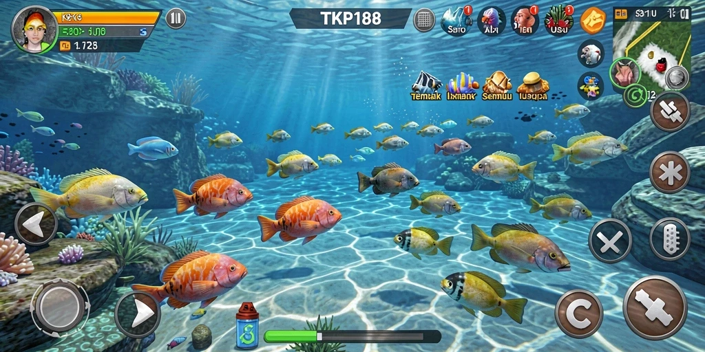 Tampilan gameplay seru TKP188 dengan aksi menembak ikan.